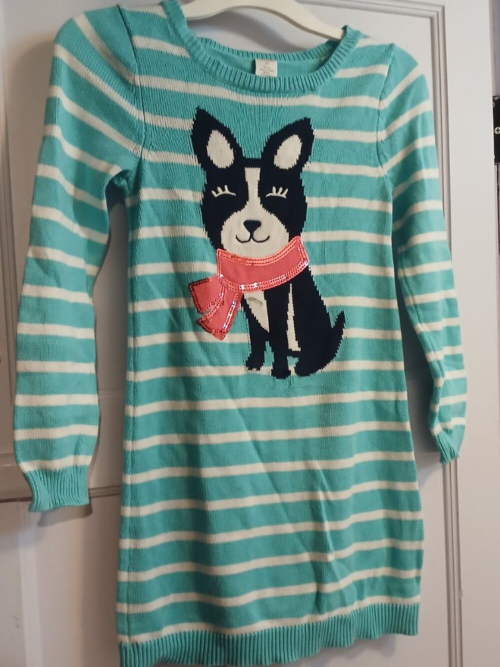 Gymboree Girls 10 Blue and White Striped Dog Dress